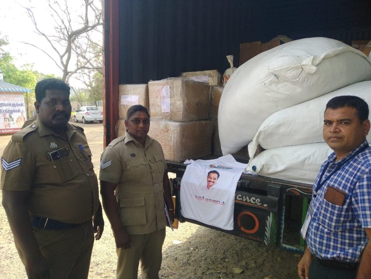 கொரியர் வாகனத்தில் கொண்டு செல்லப்பட்ட அதிமுக பனியன்கள் l சிக்கிய கர்நாடக வாகனம்