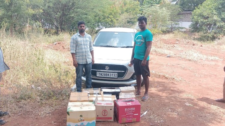 நாமக்கல் மதுவிலக்கு போலீசார் அதிரடி | ராசிபுரம் அருகே காரில் கடத்தி வரப்பட்ட பாண்டிச்சேரி மதுபான பாட்டில்கள் பறிமுதல்