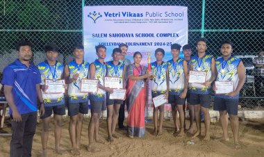 ராசிபுரம் வெற்றி விகாஸ் பப்ளிக் பள்ளியில் வாலி பால் போட்டி!